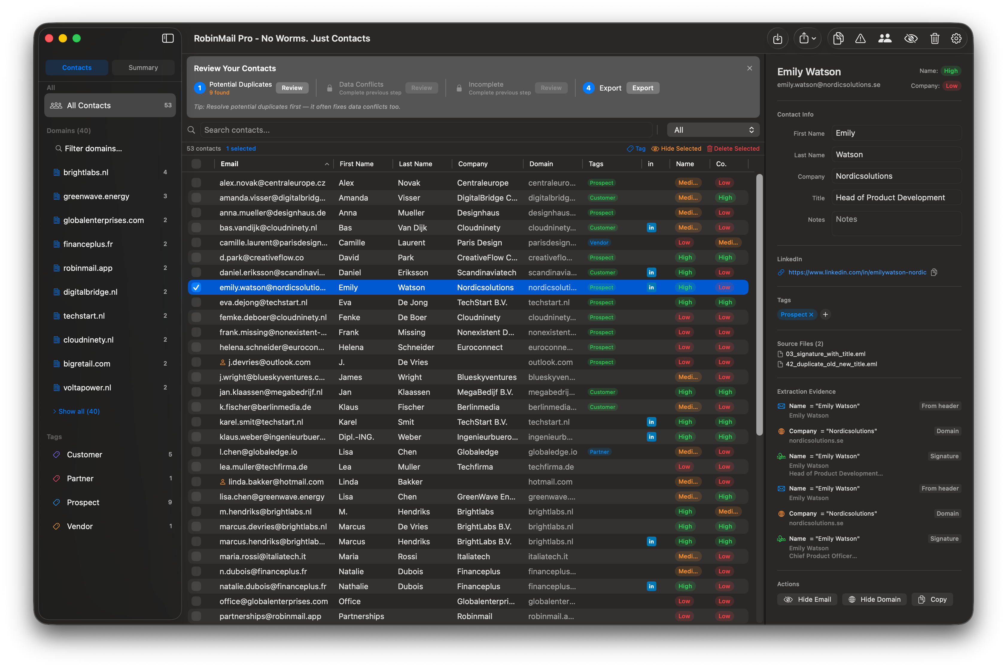 RobinMail summary view